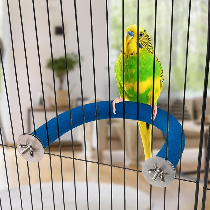 Rypet U-Shaped Parrot Perch, Quartz Bird Perch for Cage(Blue S) | Safe Chew & Rest Perch for Large Birds, Durable Non-Toxic Cage Accessory, for Parakeets Cockatiels Conures Macaws