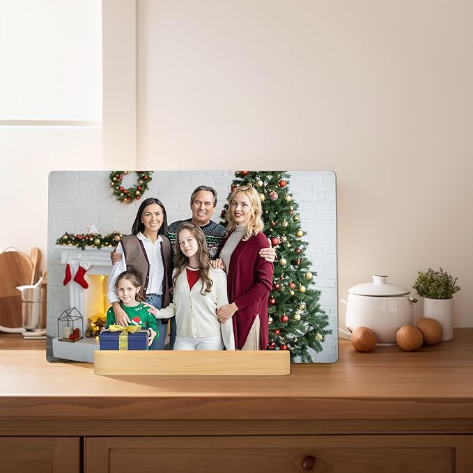 Custom Metal Photo Print for Mom Personalized Mother’s Day Gifts framed photo with Bamboo Stand, Unique Photo Gift from Daughter, Son, Kids - Gift Wrapping Available
