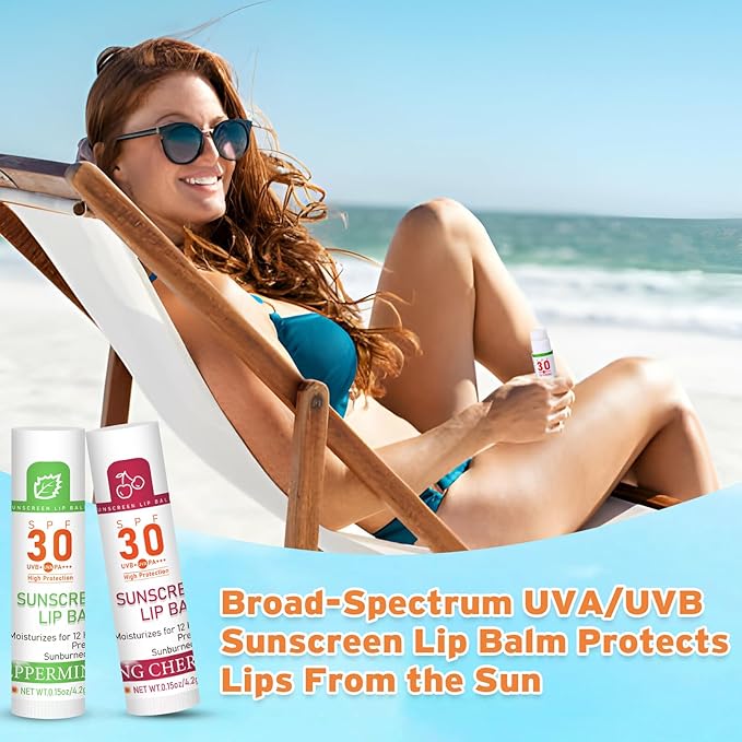 SPF 30 Lip Balm with Sunscreen, 8 Pack - 8 Flavors, Hydrating Lip Balm with Vitamin E and Coconut Oil