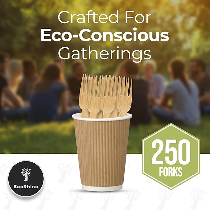 Disposable Bamboo Cutlery Set - 250 PCS Bamboo Compostable Forks Utensil Set - Disposable Cutlery Set for Outdoor, Party, Camping & More