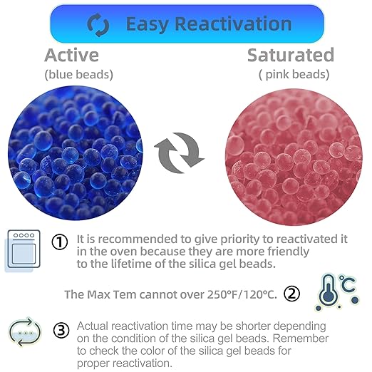 [Net Weight 16LBS] Blue Indicating Silica Gel Beads Desiccants - Rechargeable Desiccant Beads Silica Beads (Blue to Pink, 2 Packs of 8LBS)