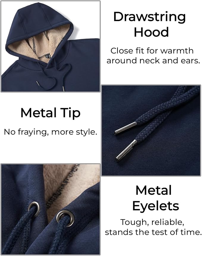 Boladeci Men's Sherpa Lined Hoodie Sweatshirts Heavy Fleece Cotton for Winter Cold Weather