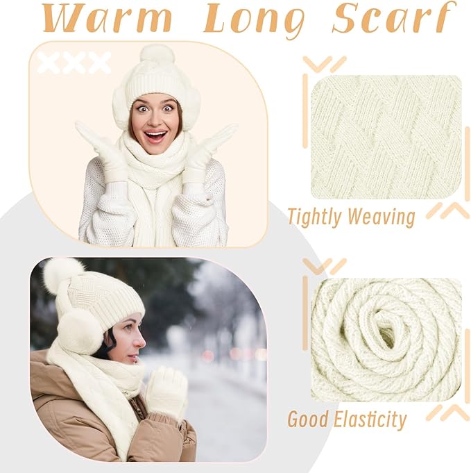Geyoga 6 Pcs Winter Warm Set for Women Warm Beanies Hats Touchscreen Gloves Long Scarf Ear Muffs Socks Winter Gifts for Women