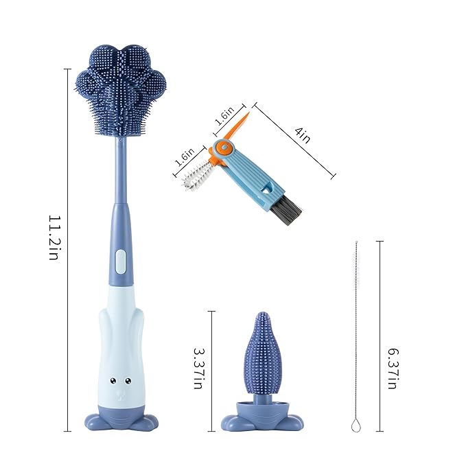 Chemimoso Cup Cleaning Brush, Silicone Baby Bottle Brush with Stand, Large Handle Water Bottle Brush Cleaner Set, with a Tiny Cup Lid Gap Cleaning Brushes Kit, Pawprint, Green