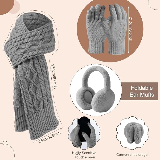 Geyoga 6 Pcs Winter Warm Set for Women Warm Beanies Hats Touchscreen Gloves Long Scarf Ear Muffs Socks Winter Gifts for Women