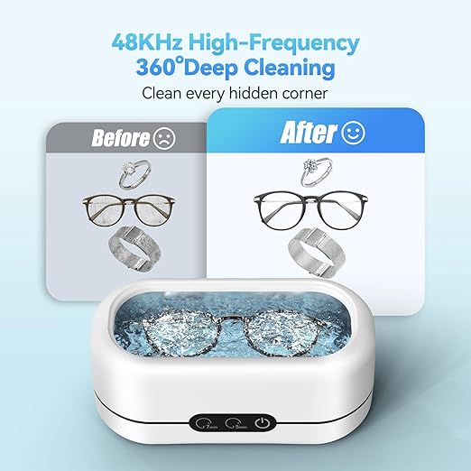 Ultrasonic Jewelry Cleaner, 48KHz Ultrasonic Cleaner Machine for Jewelry, Eyeglasses, Rings, Watch Strap, Dentures-Dual Cleaning Modes, 304 Stainless Steel Tank
