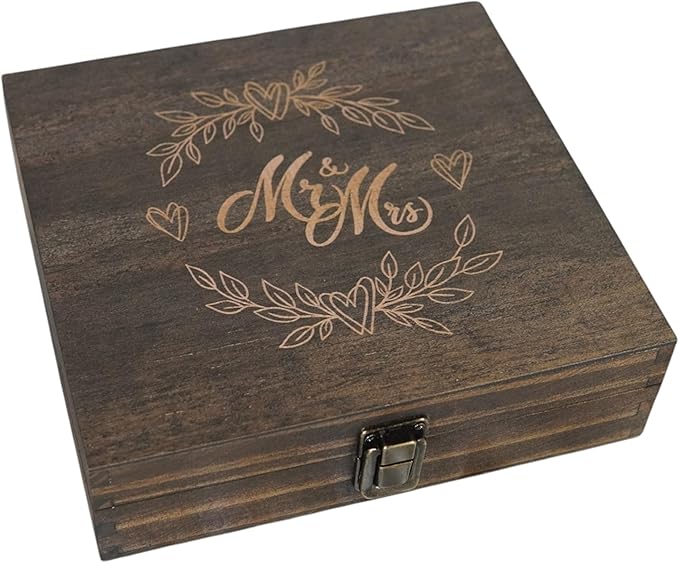 Mr and Mrs Wedding Memory Box -Wooden Keepsake Box with Lid for Couples - Rustic Storage Box for Cards, Photos, Vows, and Mementos – Ideal for Wedding, Engagement, or Anniversary