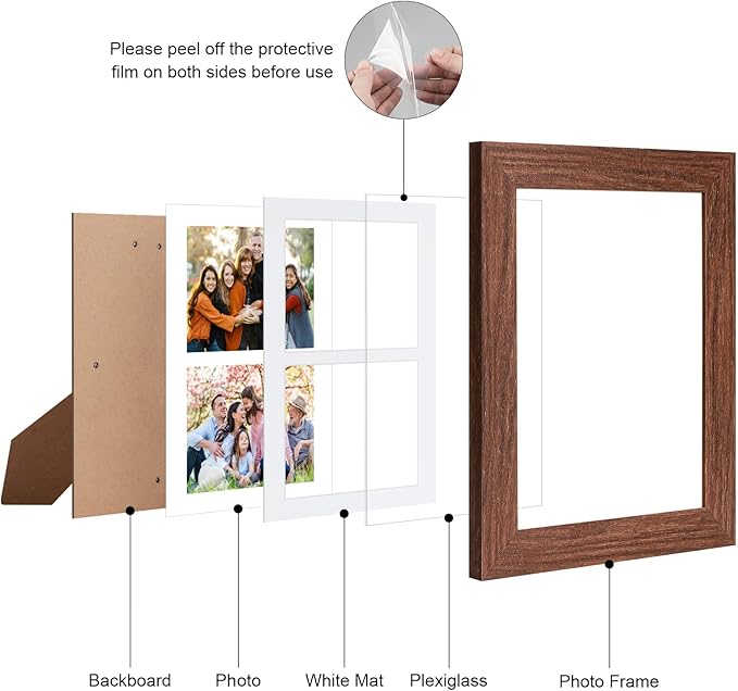 8.5x11 Picture Frame Display 2 opening Double 5x7 Picture Frame Collage,Multi Photo Frame with Mat,Plexiglass,Horizontal and Vertical Formats for Wall Decor,Walnut Wood Grain
