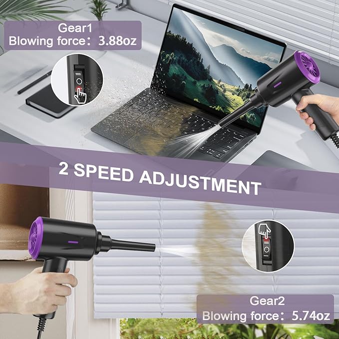 Air Duster - Compressed Air - 5.74 oz High Power Cleaning for Computer - PC - 2 Gear Air Blower (Black Purple)