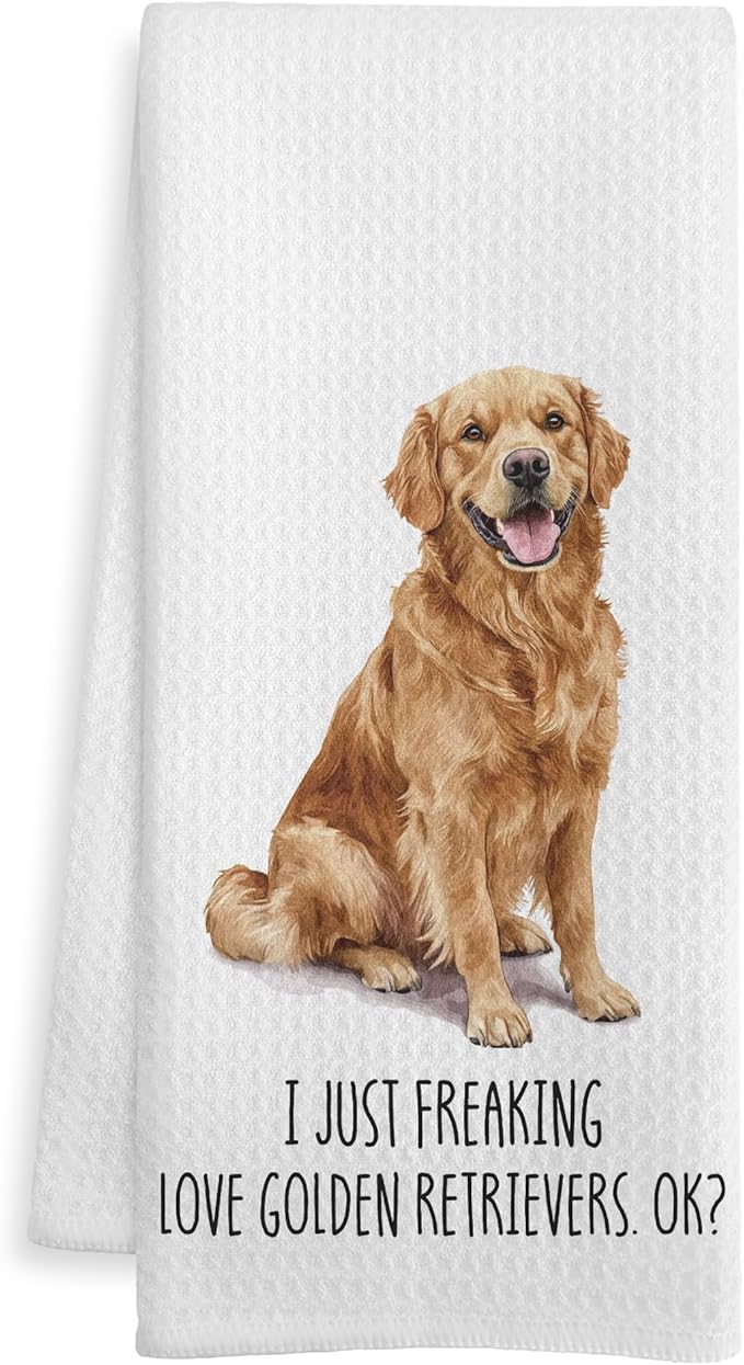 Golden Retriever Gifts Kitchen Towels, Dog Lover Gifts Dish Tea Towels, I Just Freaking Love Golden Retriever Decorative Hand Towel for Bathroom, 16x24 Inch