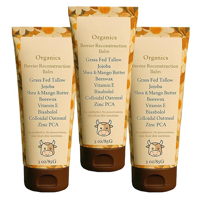 𝐁𝐞𝐥𝐚𝐧𝐨 Tallow Glow, 𝐁𝐞𝐥𝐚𝐧𝐨 Tallow Barrier Reconstruction Balm, With Colloidal Oatmeal Organics Tallow, Deep Nourishment & Lasting Resilience, Soothes And Replenishes Skin (3PCS)