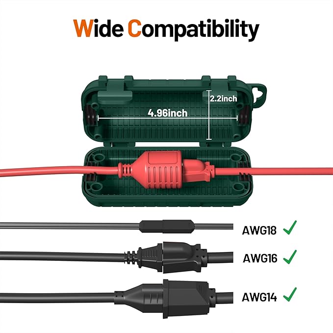 Extension Cord Cover Outdoor, 4 Pack IP54 Water-Resistant Power Cord Protector Electrical Connection Box Outside Weatherproof Cable Safety Cover for Electronics Plug Outlet Tool Holiday Light, Green