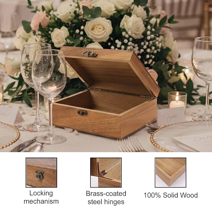 Personalized Large Wooden Keepsake Box with Pine/Walnut, Custom Memory Box for Wedding Gifts, Personalized Gifts for Women/Wife/Couple, Keepsake Storage Decorative Wood Box for Wedding