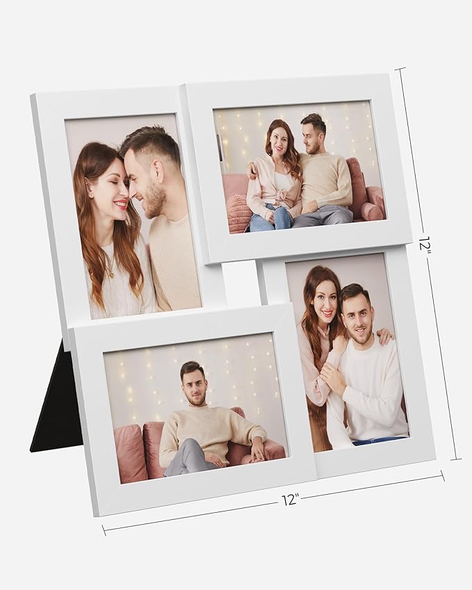 SONGMICS 4x6 Collage Picture Frames, Family Photo Collage Frame Set of 4 for Wall Decor, Glass Front, Wall Hanging or Tabletop, Christmas Gift, Cloud White URPF25WTV1
