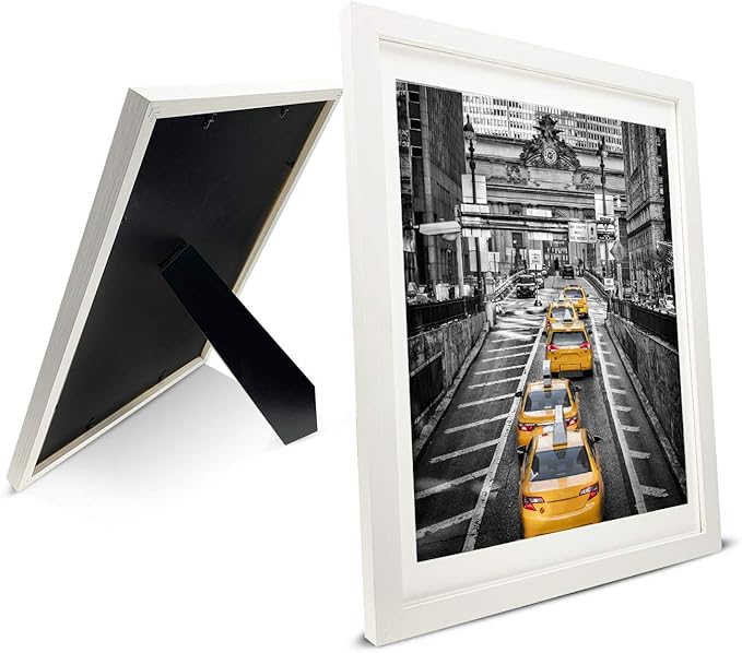 12x16 White Picture Frame to Display 11x14 Photo with Mat or 12 by 16 Picture Without Mats Picture Frames Wall Art for Living Room Wall Mounting and Tabletop Decor