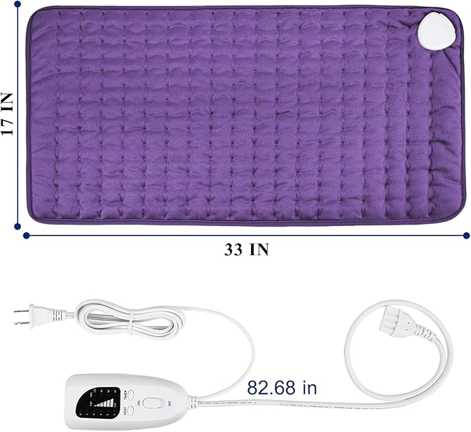 33"X17" Electric Heating pad with 6 Heat Settings, Auto Shut Off, Dry Electric Heating for Back Neck Knee Arms Legs Shoulder Heat Pads for Christmas Birthday Father's Day Mother's Day (Dark Purple)