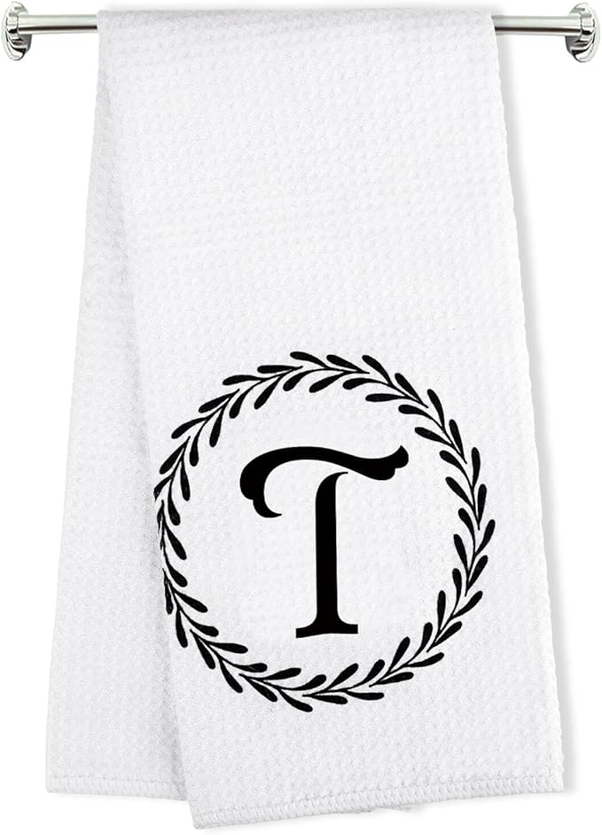 Monogrammed Hand Towels Name Ini-tial Letter T Kitchen Towels,Personalized Gifts for Women Wife Mom,Monogram Dish Towel Decorative Tea Towel 17x23 Inch,for Kitchen Bathroom