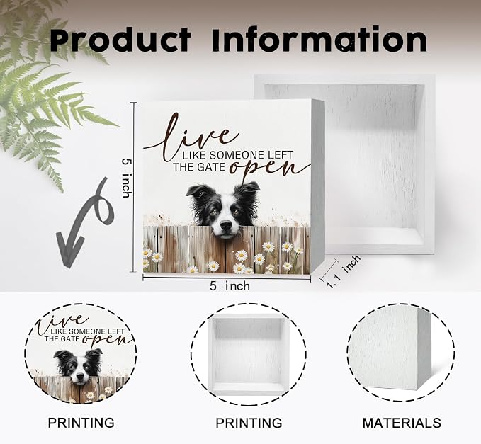 Live like Someone Left the Gate Open Border Collie Wooden Signs,Farm Cottagecore Animal Office Kitchen Bedroom Decor,Rustic Farmhouse Home Decor Signs,Border Collie Gifts for Women