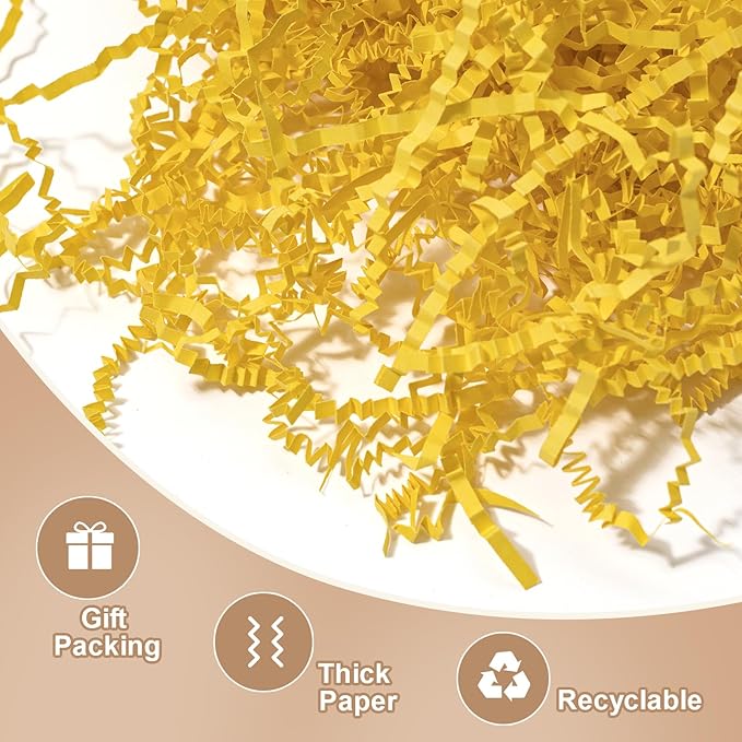 Wowxyz 2 LB Crinkle Cut Paper Shred Yellow Crinkle Shredded Paper - Gift Box Baskets Bag Filler - Confetti Stuffing for Birthday, Holiday Gift Packaging Wrapping