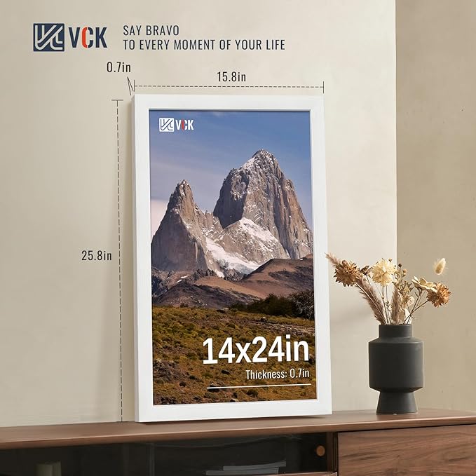 VCK 14x24 Picture Frames white Set of 6, Wide Border Wood Poster Frame, Multi-Directional Display Family Photos, Office Prints, Studio/Gallery Artwork, Woodgrain Series, Wall Hanging