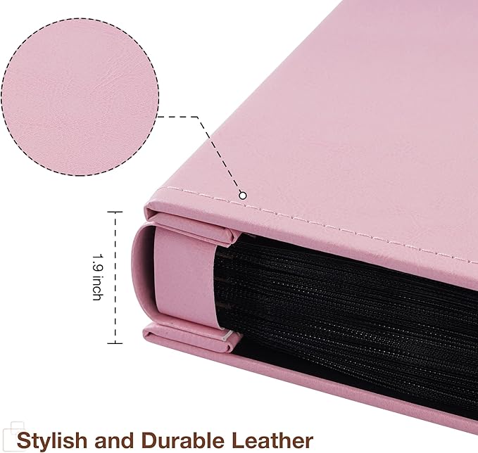 potricher Small Photo Album 4x6 300 Photos Leather Cover Picture Book with 300 Horizontal Pockets for Family Wedding Anniversary and Baby (Pink)