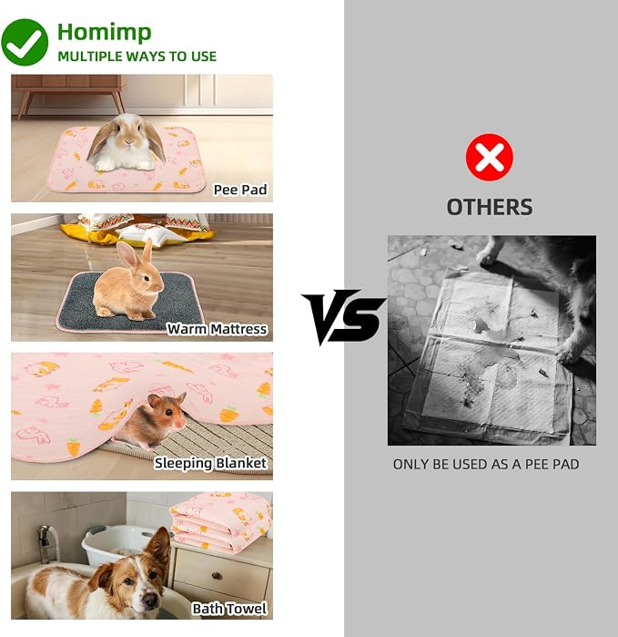 Homimp 2 Pack Guinea Pig Cage Liners,Washable Small Animal Bedding,Waterproof Reusable & Anti Slip Guinea Pig Pee Pad Fast and Super Absorbent Mat for Small Animal Rabbit Bunny Hamster,Pink 24"x47"