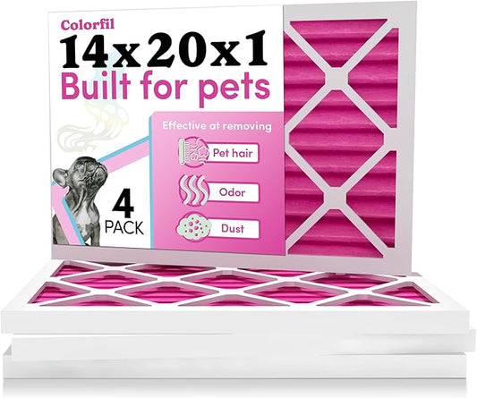 Colorfil 14x20x1 Air Filter (4-Pack) | Made in the USA | Color Changing | Remove Cat and Dog Odor | MERV 8 for Pet Hair Dander and Dust | 13.5"x19.5"x0.75" Exact Size