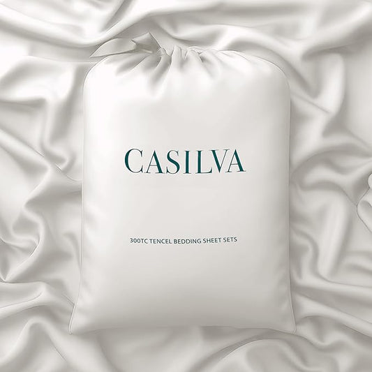 CASILVA Eucalyptus Sheets - Infused with Silver for Anti-Odor, Softer Than Silk Fibers, More Cooling Than Cotton - Perfect for Hot Sleepers & Sensitive Skin - 100% Tencel Lyocell - Full Sheet Set