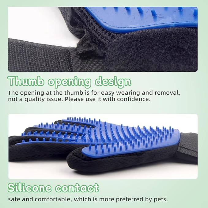 MANON ROSA Ferret Grooming Glove Brush 1 Pair - High-Efficiency Gentle Shedding, Reusable Pet Hair Remover Mittens for Bath Massage (Blue)