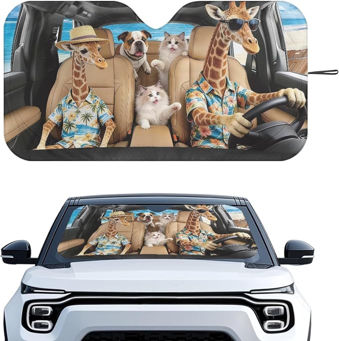 Cute Giraffe Windshield Sun Shade Foldable Hawaiian Vehicle Windshield Protecion for Front Window Reflector Sunshade Offers Protection for Car Interior Universal Fit for Most Cars SUV