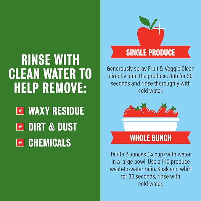Rebel Green Fruit & Veggie Clean - Plant-Based Produce Cleaner - Natural Fruit and Vegetable Wash with No Aftertaste - Chemical & Wax Removal - Made with Organic Extracts of Citrus - Gallon