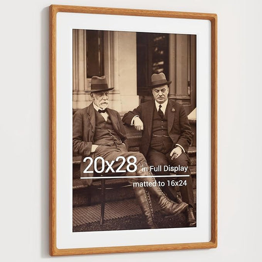 Heimlove 20x28 Picture Frames Natural Teak,Original Wood Hand Make Crafted Poster Frame with Mat to 16x24 Graduation Picture Display,Family Picture,Wedding Picture,Photo,Document Wall Decoration