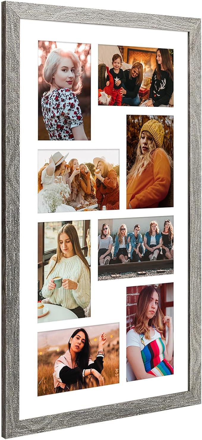 11.8x21.8 Collage frame with 8 Openings 4X6 Pictures, Multiple Picture Frame with Mat, Wall or Tabletop Decor, Grey Wood Grain,2 Pack