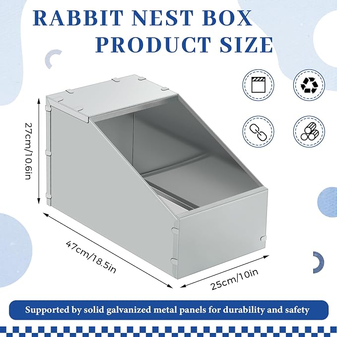 Maxcheck 4 Pcs Galvanized Metal Rabbit Nesting Box Bunny Small Animal Nest with Removable Acrylic Floor Durable Easy to Clean for Indoor Outdoor Use Rabbit Supplies (18.5 * 10.6 * 10 Inch)
