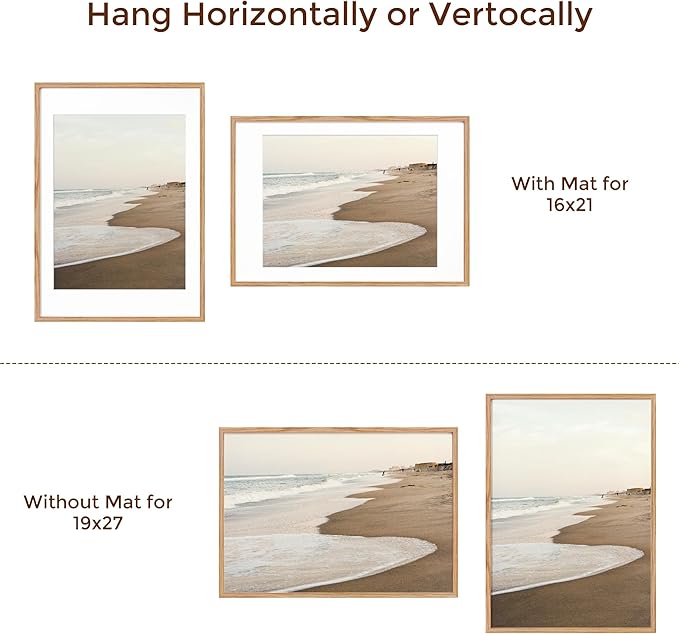Fun Memories 19x27 Picture Frame, Solid Oak Wood, Tempered Real Glass, Matted to 16x21, Natural Oak Color, 1 Pack