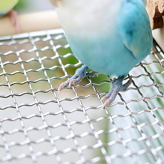 Bird Perches Platform,Stainless Steel Bird Stand with Rotating Spinner & Natural Cork Chew Toy,9.1''L*6.5''W*4.3''H Grid Parrot Perch Stand Shelf,Bird Cage Accessories for Small/Medium Parrots