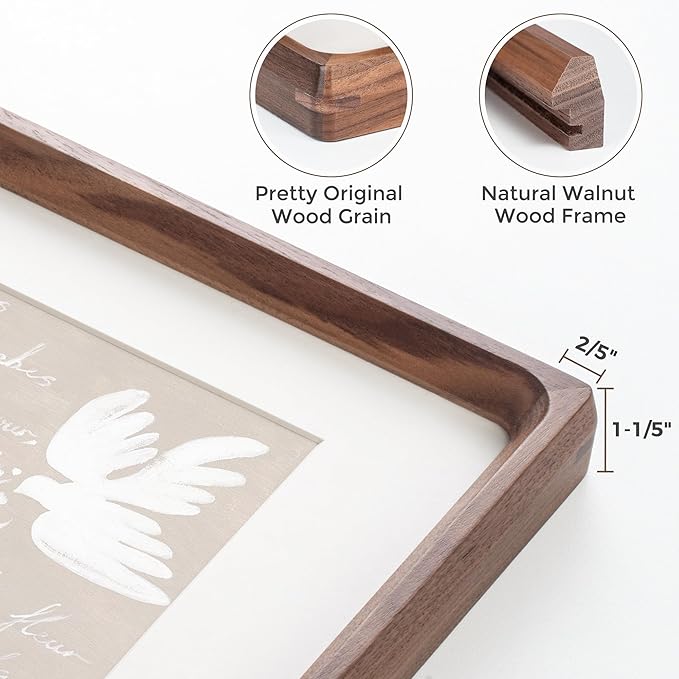 Heimlove 8x10 Picture Frames Natural Walnut,Original Wood Hand Make Crafted Photo Frame with Mat to 5x7 Graduation Picture Display,Family Picture,Wedding Picture Tabletop & Wall Decoration