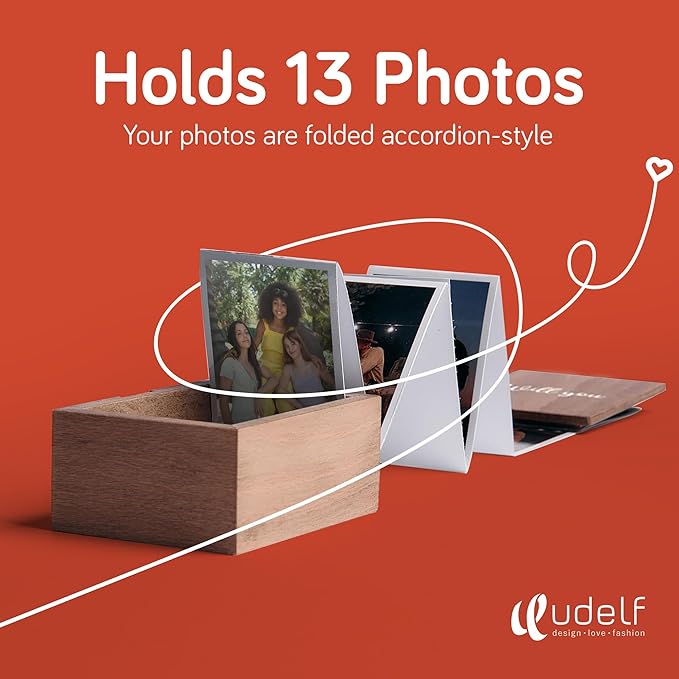 udelf Personalized Wooden Photo Box Gift with Accordion Picture Pull Out | Custom Photo Album Box | Picture Box Gift for Bridesmaid and Maid of Honor Proposal I Holds 14 Photo Prints, 3"x2"