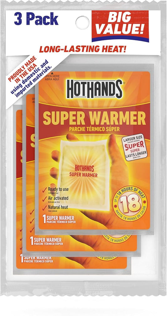 HotHands Body & Hand Super Warmers - Long Lasting Natural Odorless Air Activated Warmers - Up to 18 Hours of Heat - 3 Individual Warmers (Pack of 3)