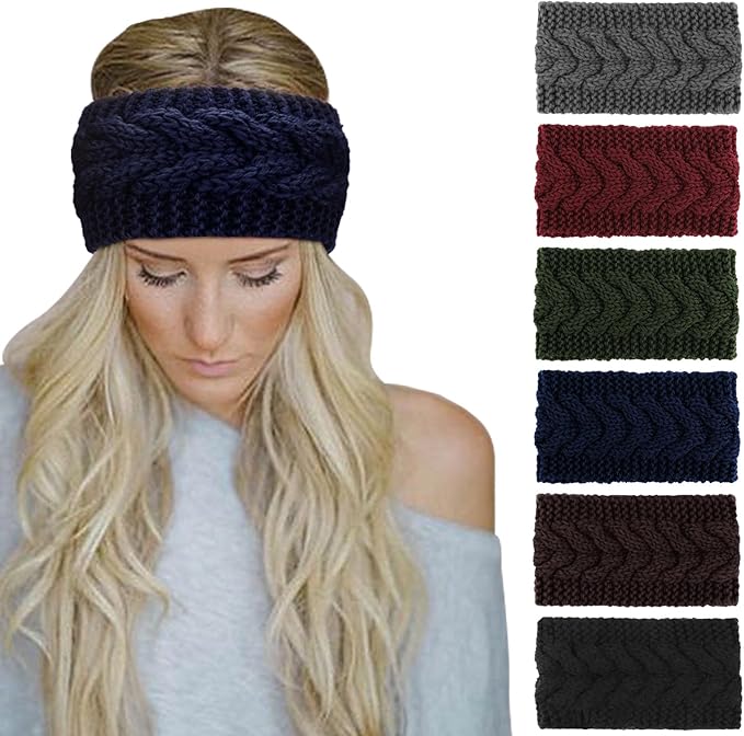 DRESHOW Winter Knit Chunky Headbands for Women Crochet Turban Knitted Ear Warmer Fashion Head Wrap 6 Pack