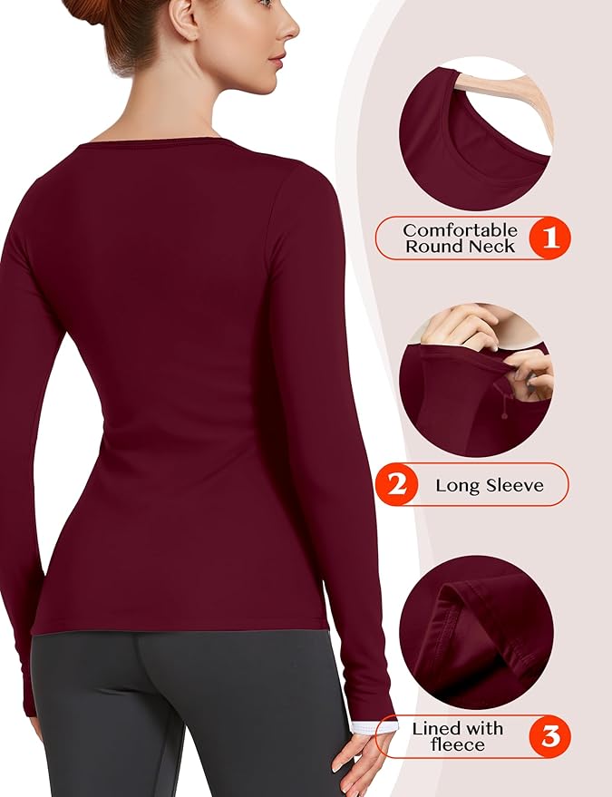 Women's Long Sleeve Thermal Underwear Lightweight Compression Baselayer Shirt Women Clothing Premium Comfort Winter Tops