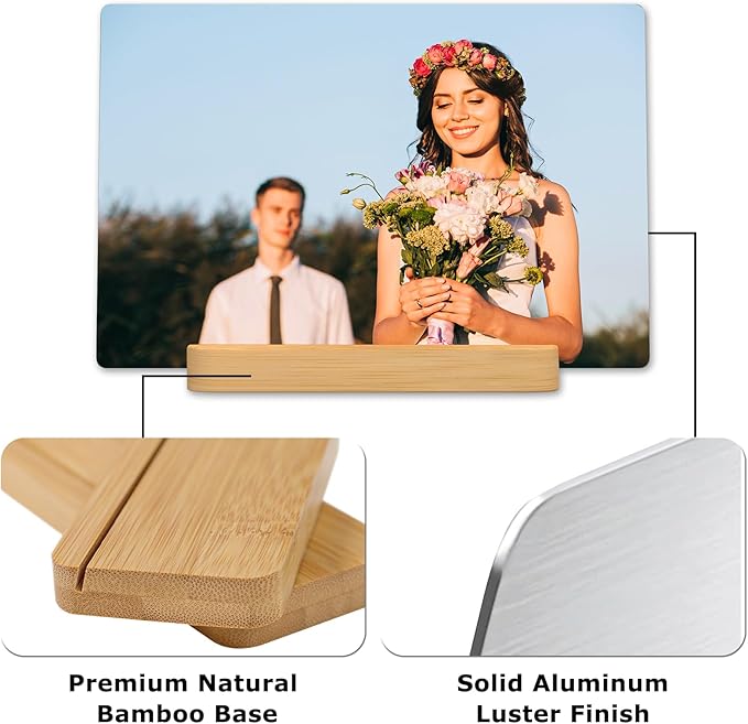 XIAODAXIA Father's Day Gifts Personalized Metal photo prints Customized photo gifts for Dad - Custom Picture Prints with Bamboo base Tabletop Art Home Decor - Gift Wrapping Available