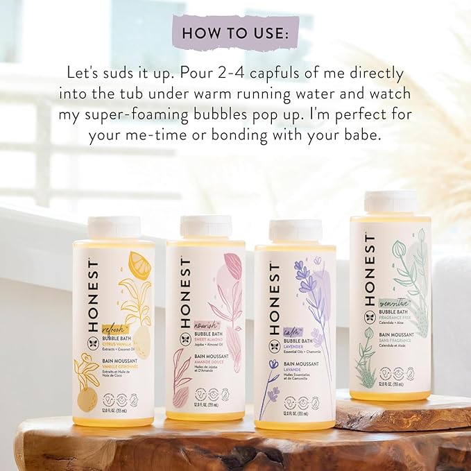 The Honest Company Foaming Bubble Bath | Gentle for Baby | Naturally Derived, Tear-free, Hypoallergenic | Sweet Almond Nourish, 12 fl oz