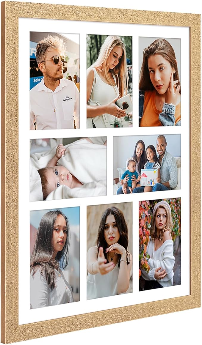 13x17 Collage frame with 8 Openings 4X6 Pictures, Multiple Picture Frame with Mat, Wall or Tabletop Decor, Natural Wood Grain,2 Pack