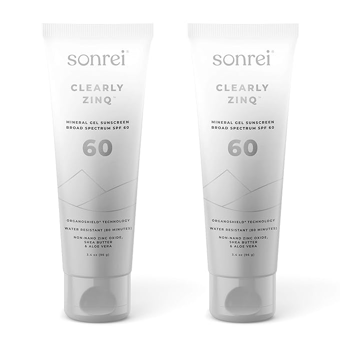 Sonrei Clearly Zinq Mineral Gel Sunscreen SPF 60 – 24% Non-Nano Zinc Oxide, Broad Spectrum UVA/UVB, Reef Safe, Vegan, Fragrance-Free, Clear Gel for Face & Body, 3.40 Fl Oz (Pack of 2)