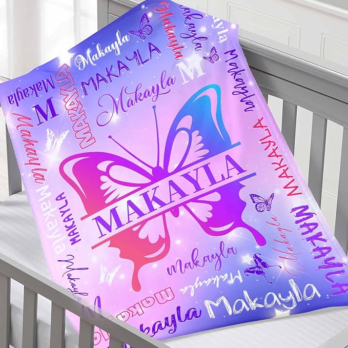 D-Story Ships Next Day, Personalized Baby Blanket Custom Blanket with Name Customized Butterfly Blankets for Kids,Christmas Blankets Gifts for Teen Girls Boys