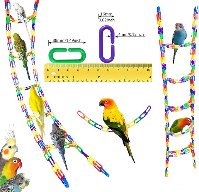 600Pcs Rainbow C-Clips Plastic Chain Links for Birds & Small Pets | Non-Toxic Safe & Durable. Chew-Resistant For Indoor/Outdoor. C-Clip Snaps Together Easily. Plastic Chain Toy For Small Pets