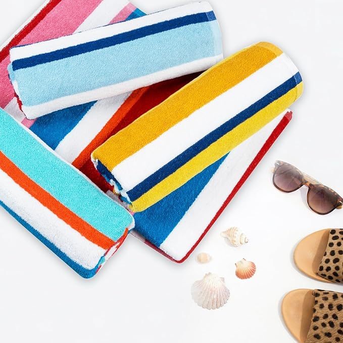 CASA COPENHAGEN Bora Bora Beach Towels Designed in Denmark Rough and Tough, Quick Dry, for Pool, Bath & Shower 30x60 inches 4 Pieces Cotton Beach Bath Towels Set - Pink