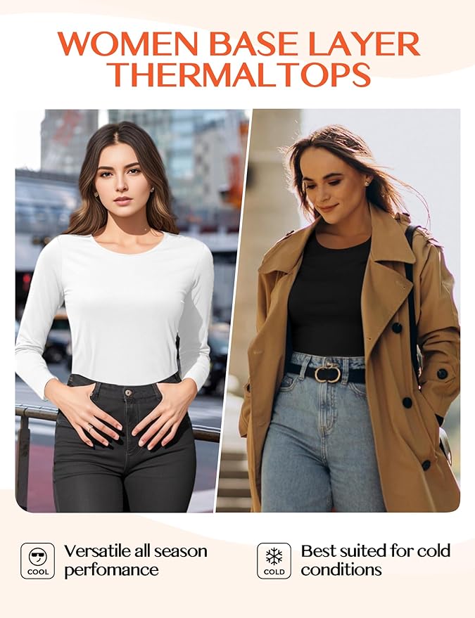 Women's Long Sleeve Thermal Underwear Lightweight Compression Baselayer Shirt Women Clothing Premium Comfort Winter Tops