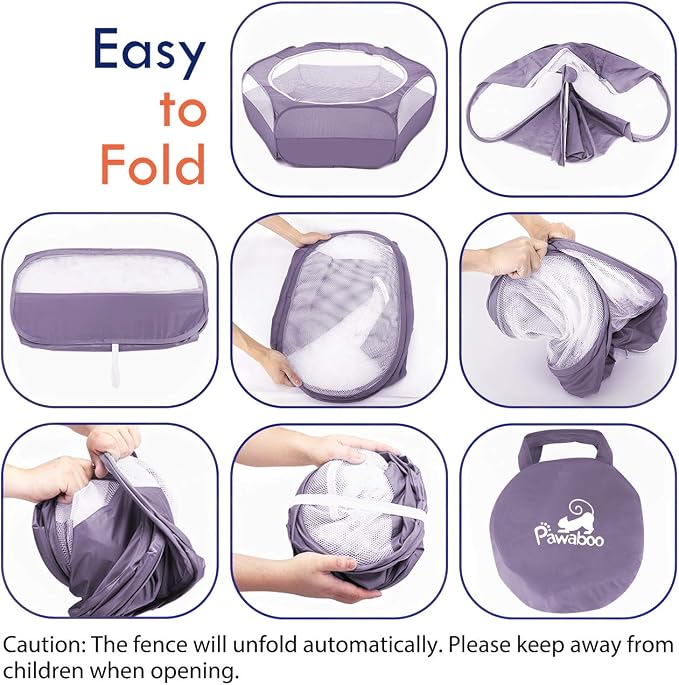 Pawaboo Small Animal Playpen with Zippered Cover, Purple | Portable pop-up pet tent for supervised rabbits, guinea pigs, chicks and kittens; water-resistant bottom and 3 metal rods